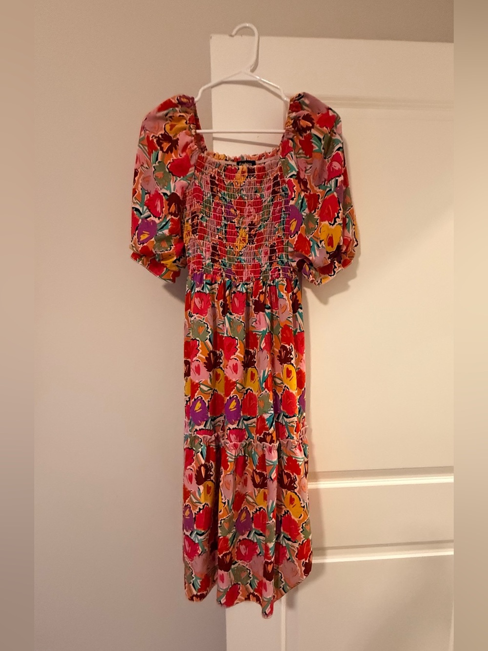 Floral Smocked Midi Dress in Multi-Color - Picture 4 of 7